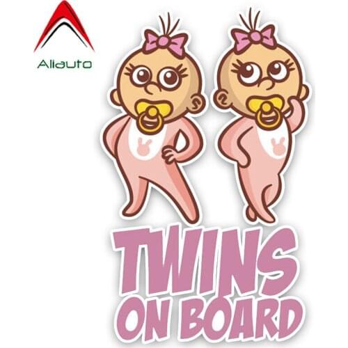 Aliauto Lovely Cartoon Car Warning Sign Sticker Twins Baby on Board Colored Graphic Sunscreen Decals PVC Decoration,10cm*16cm