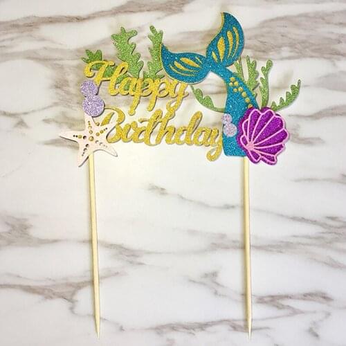 Starfish Mermaid Happy Birthday Cake Toppers Cupcake Baby Shower DIY Gifts