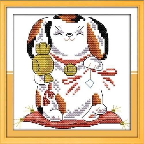 Joy Sunday The fortune cat Needlework stamped or Counted Cross-Stitching Embroidery Kit DIY Cross Stitch Set Home Decoration