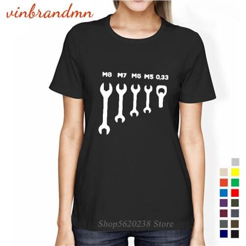 Newest Fashion Womens Funny wrench jaw spanner beer car mechanic gift t shirt Short Sleeve Hipster Black White Tee Shirt Femme