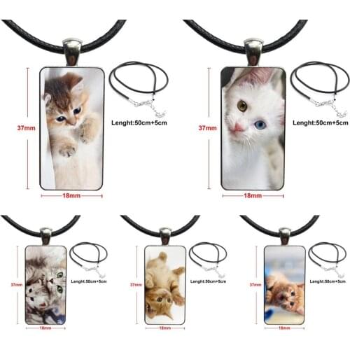 New Cute Cats Fashion Glass Cabochon Pendant Necklace Women Steel Color Choker Rectangle Necklace For Women Children