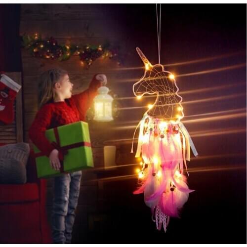 New Led night light Unicorn Walling Hanging Decor Feather Dream Catcher Handmade Wind Chimes Home Decorations Craft Dreamcatcher