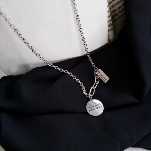 Temperament Letter Geometric Round Square Tag Necklace Personality Trendy Choker Autumn Winter Sweater Chain