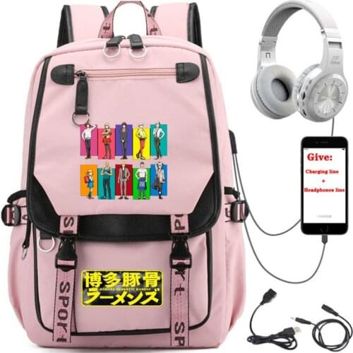 USB Charging teenagers Laptop packsack anime Hakata Tonkotsu Ramens backpack student School book Bag Women men Travel Backpack