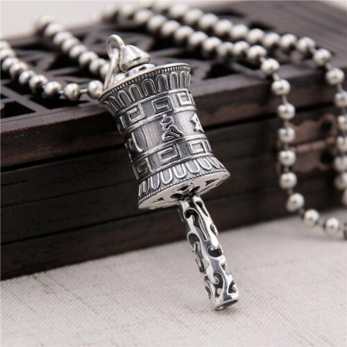 S925 Sterling Silver Retro Thai Silver Men And Women Necklace Buddhism Instrumental Turner Individual Pendant