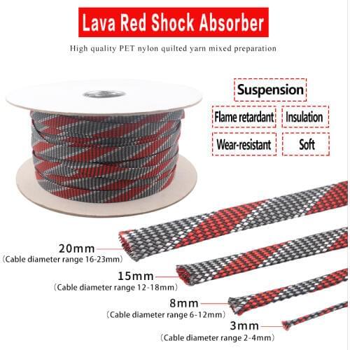 3mm/5mm/8mm/12mm/15mm/20mm lava red shock absorption audio cable shielding network signal cable speaker cable shielding network