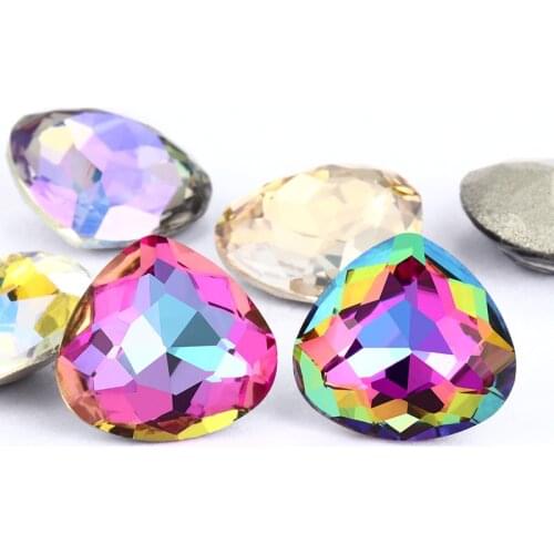 Fat Triangle 12x13mm Iridescent K9 Glass Rhinestones Crystal Pointback Rhinestones for Clothing Crafts Women Jewelry Accessories
