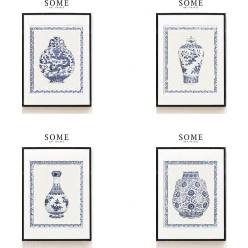 Oriental art prints. Chinese porcelain prints. Blue and white porcelain murals. Retro porcelain wall decoration