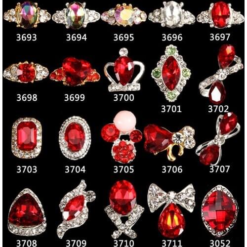 High Quality 20pcs/lot Nail Jewelry Japanese Super Flash Red Big Shaped Alloy Rhinestone Series DIY Charm Nail Art Decoration