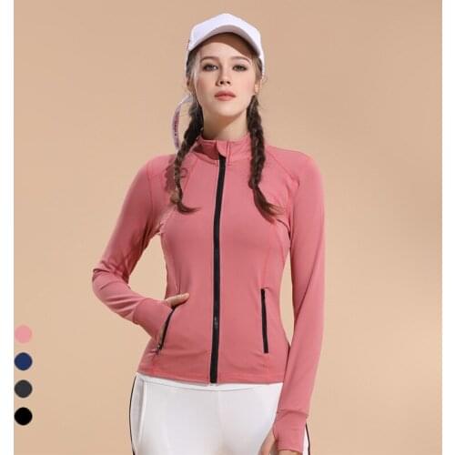 Women Running Jackets Long sleeve Yoga Shirts Gym Fitness Zipper Female Jacket Training Womens Sports Jacket with Thumb Holes