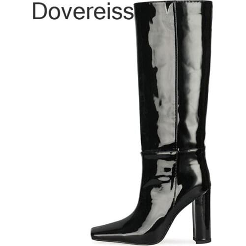 Dovereiss Fashion Female Boots Winter New Burgundy Chunky Heels Sexy Elegant Square To New Knee High Boots Big Size 44 45 46 47