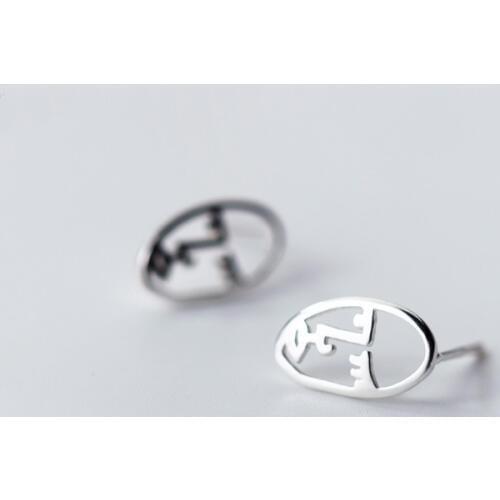 MloveAcc Unique Personality Hollow Human Face Body Stud Earrings 925 Sterling Silver Profile Women Abstract Jewelry