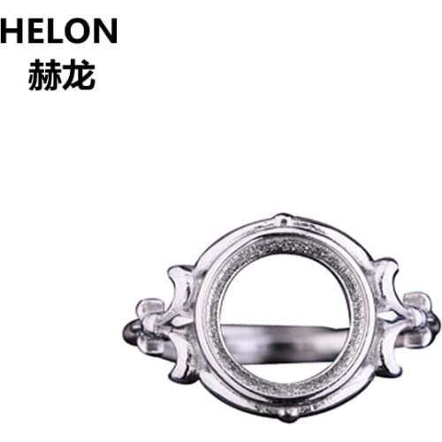 925 Sterling Silver Women Engagement Wedding Ring 10x10mm Round Cabochon Semi Mount Ring Fit Amber Turquoise Setting Adjustable