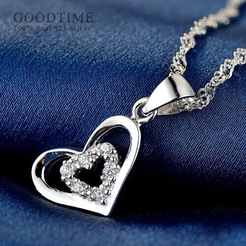 Fashion Double Love Heart Pendant Necklace For Women 925 Sterling Silver Rhinestone Necklace Jewelry Accessories For Girl Party