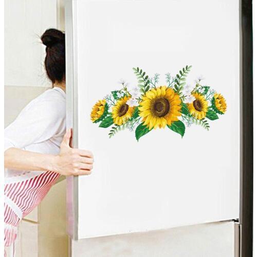 1 Pc 3D Sunflower Wall Sticker Refrigerator Cabinet Door Stickers For Bedroom Living Room Decals Mural Home Decor Kid Girls Gift
