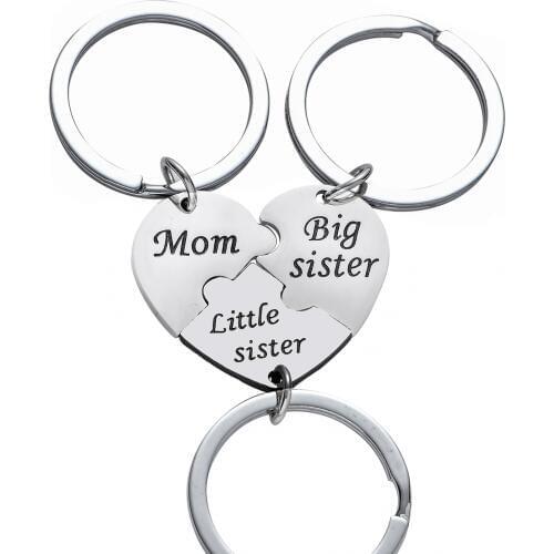 12PC Big Sister Little Sister Mom Key Ring Stainless Steel Charm Pendant Keychain Family Sis Women Girls Mothers Day Gifts Hot