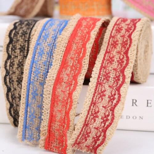 2M/Roll Jute Burlap Rolls Hessian Ribbon With Lace Vintage Rustic Wedding Decoration Party DIY Crafts Christmas Gift Packaging