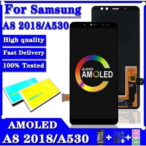 5.6"Super Amoled For SAMSUNG GALAXY A8 2018 A530 A530F LCD Display Touch Screen Digitizer Assembly A8 2018 Duos LCD A530F/DS