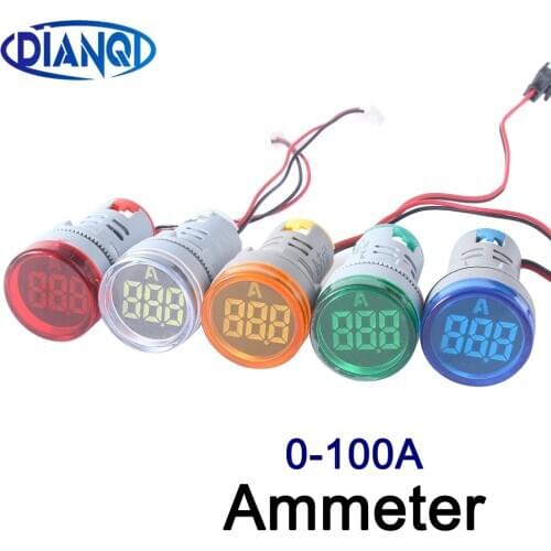 AC60-500V 22MM LED Digital Display 0-100A Current meter indicator pilot light Red Yellow Green white Blue ammeter new type