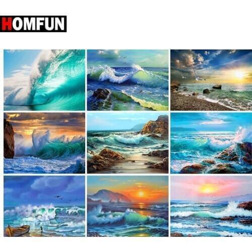 HOMFUN 3D Diamond Painting "Sea sunrise landscape" DIY Full Rhinestones Drill Cross-stitch Kits Square Round Diamond Embroidery