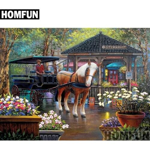 HOMFUN 5D Diamond Pattern Rhinestone Needlework Diy Diamond Painting Cross Stitch "City Market" Diamond Embroidery A00765