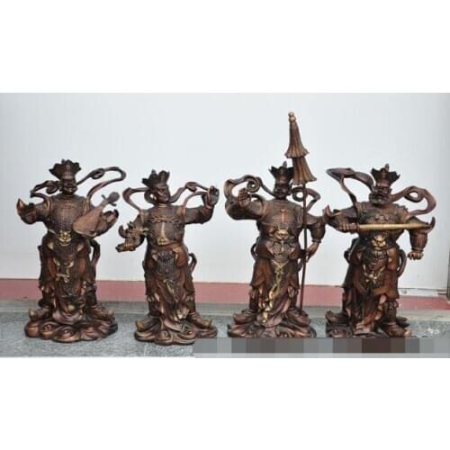 Free shipping S00642 20"china folk bronze gilt 4 great Heavenly King Warrior Deity warrior statue Set