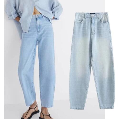 Jenny&DaveWoman High Waist Jeans England High Street Vintage Washed Loose Mom Jeans High Waist Boyfriend Harem For Women