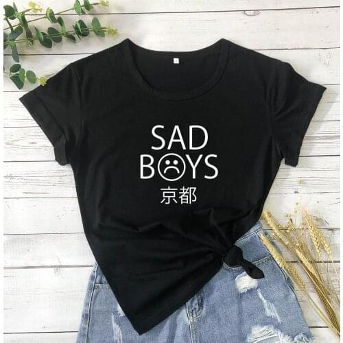 Sad boy Tokyo pure cotton casual hipster women fashion harajuku japanese youngs hipster grunge tumblr t shirt party tees art top