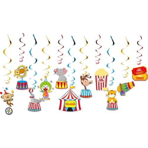 11pcs/set Carnival Circus Theme Party Decorations Cartoon Animal Hanging Swirl For Kids Birthday Party DIY Party Supplies