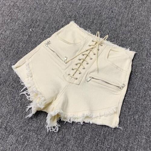 Summer new fashion sexy high waist Bandage cotton shorts female zipper stitching college style Korean denim shorts F1291