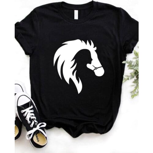 Horse Head Print T Shirt Women Short Sleeve O Neck Loose Tshirt Summer Women Tee Shirt Tops Camisetas Mujer