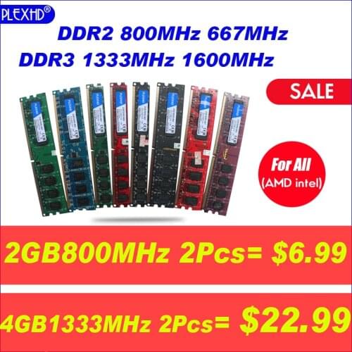 PLEXHD Desktop PC Memory RAM Memoria Module DDR2 DDR3 PC3 1600Mhz 1333Mhz 800MHz 667MHz PC2 6400 2GB 4GB 8GB for intel