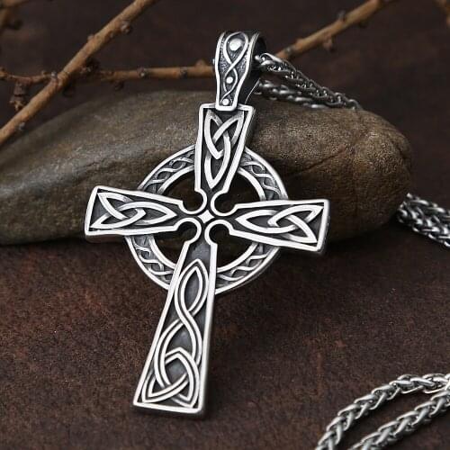 Vintage Stainless Steel Viking Odin Valknut Necklace Mens Nordic Street Style Celtics Knot Cross Pendant Necklace Biker Chain