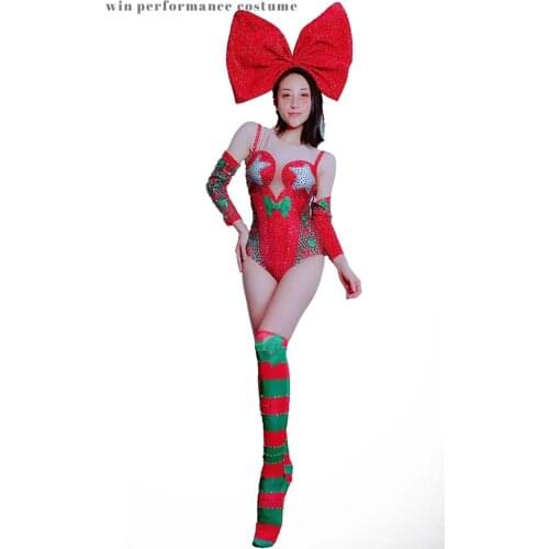 Sleevelet Costume Chrismas Wear Celebrate Party festival acitivity stocking dancing dress club outfit long sleeve crystal