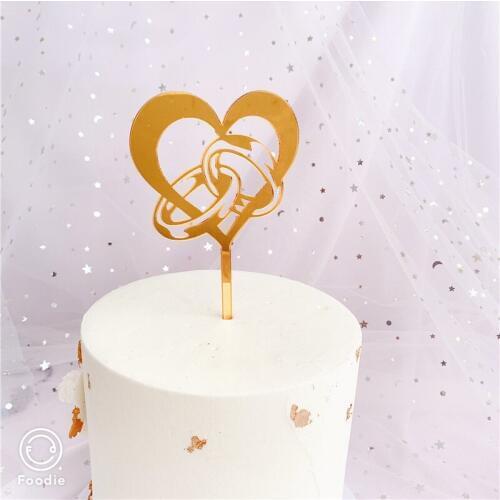 INS New Love Heart Wedding Acrylic Cake Topper Gold Flowers Rose Cake Topper For Valentines Day Wedding Party Cake Decorations
