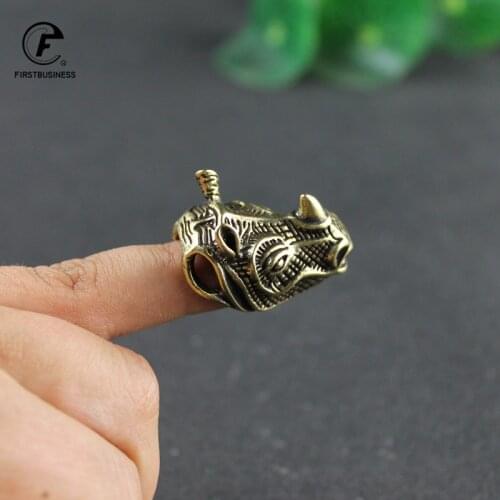 Handmade Pure Copper Cute Rhinoceros Head Miniatures Figurines Vintage Brass Rhino Palm Toys Key Chain Finger Toys Ornaments