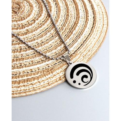 Hip Hop Genshin Impact Eye of God Stainless Steel Necklace Grass Water Wind Thunder Fire Rock Ice Element Cosplay Jewelry Gift