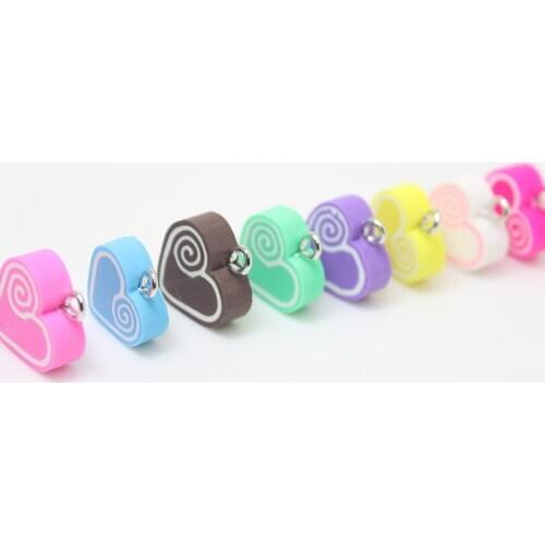 Yamily 15pcs/15mm Mixed colour Polymer clay Heart Cotton candy charm pendant Flatback For DIY Jewelry Making Accessories