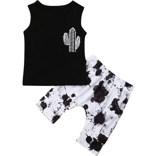 Casual Newborn Baby Boys Clothing Set Infant Baby Costumes Cactus Print Vest T shirt + Pants Outfits