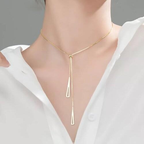 Adjustable Stainless Steel Neckalce Geometric Hollow Triangle Tassels Pendant Clavicle Necklace For Women Wedding Jewelry Gifts