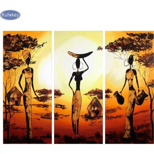 DIY,Diamond Painting,Africa woman,Diamond Embroidery Bead,Full,Cross Stitch,Diamond Mosaic,Picture,Home Diamant Decor,triptych