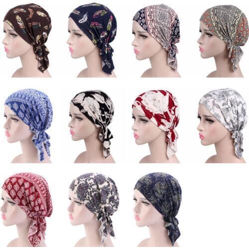58cm Women Cotton Hair Caps Bandana Scarf Pre Tied Chemo Hat Beanie Turban Headwear for Cancer Patients Ladies Turbante