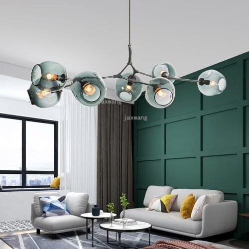 Nordic LED Lighting Pendant Lights Lustre Indoor Suspension Luminaire Gold/Black Light Pole Gradient Color Glass Pendant Lamp