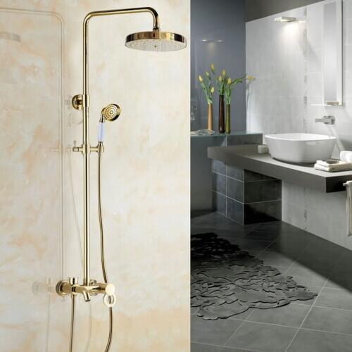 Modern Gold Color Brass Wall Mounted Single Handle Bathroom Rain Shower Faucet Set Mixer tap agf415