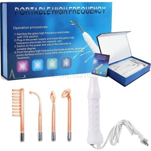 4 In 1 High Frequency Electrode Glass Tube Violet Gold Light Acne Wand Skin Care Spot Acne Remover Facial Spa Beauty Machine