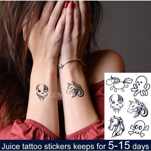 Waterproof Temporary Juice Ink Sticker Creative Cartoon Horse Octopus Cute Animal Fruit Gel Long Lasting Tattoo for Men Women