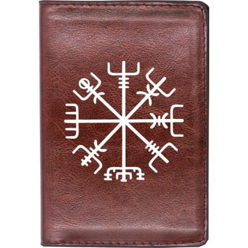 High Quality Leather Viking Compass Nordic Printing Travel Passport Cover ID Credit Card Case