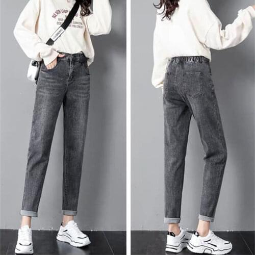 Woman Jeans Pants Black Gray High Waist Trousers Spring And Autumn Straight-Leg Pants Width Pine Nuts Pantalones Vaqueros Mujer