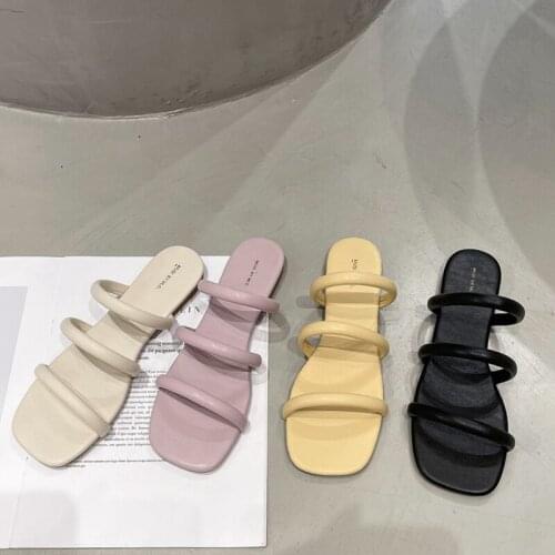 2021 Women Summer Outdoor Sandals Flat Heel Open Toe Slipper Fashion Narrow Band Ladies Slides Shoes Casual Beach Flip Flops
