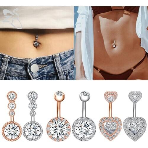 ZS 1 PC Shiny Zircon Belly Ring 2 Colors Surgical Steel Belly Women Button Rings 14g CZ Crystal Dangle Belly Piercing Jewelry